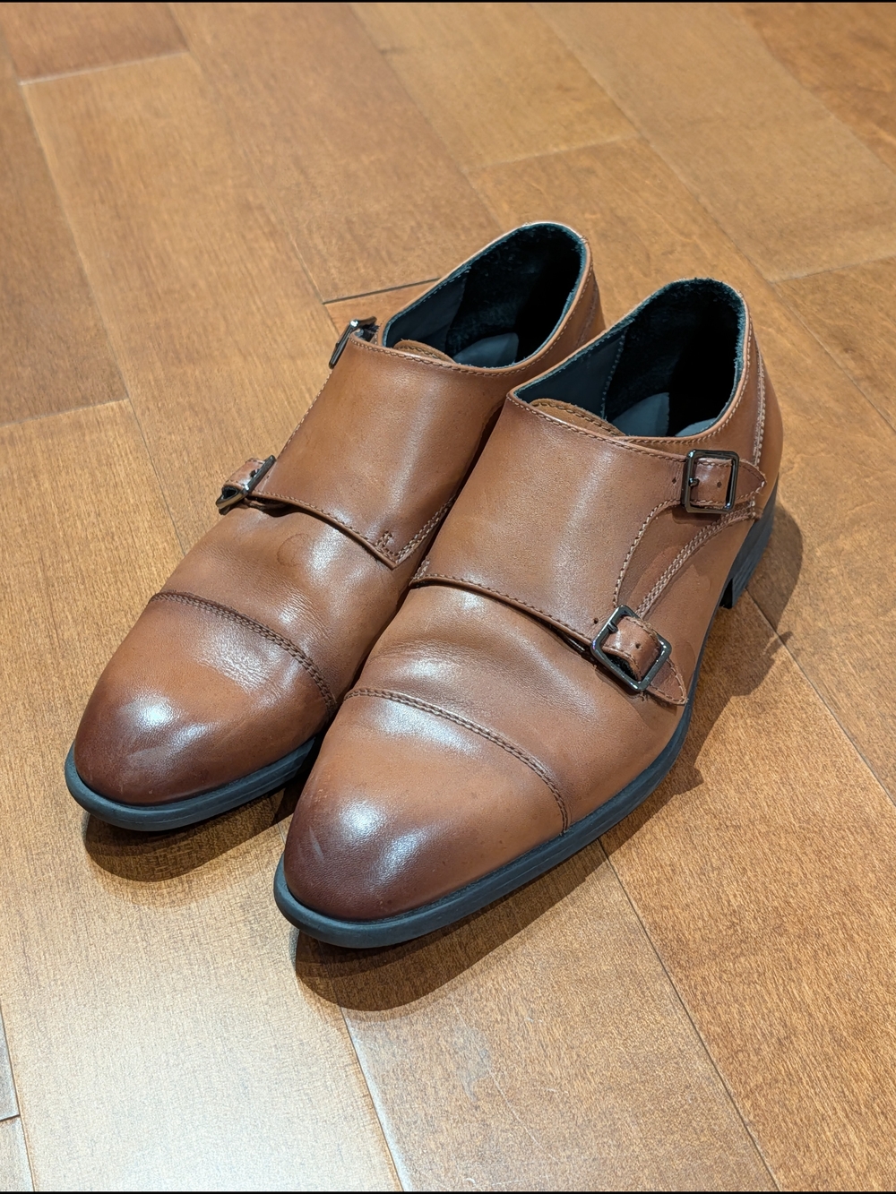 Nordstrom Men's Tan Double Monk Strap Leather Oxfords